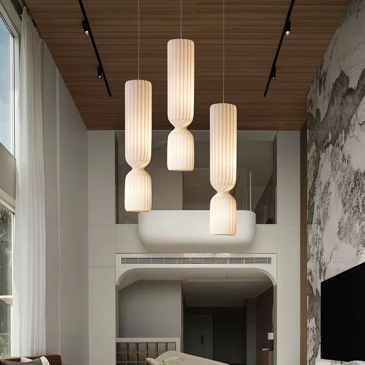 Modern Sculptural Pendant Light Set - Twisted White Design