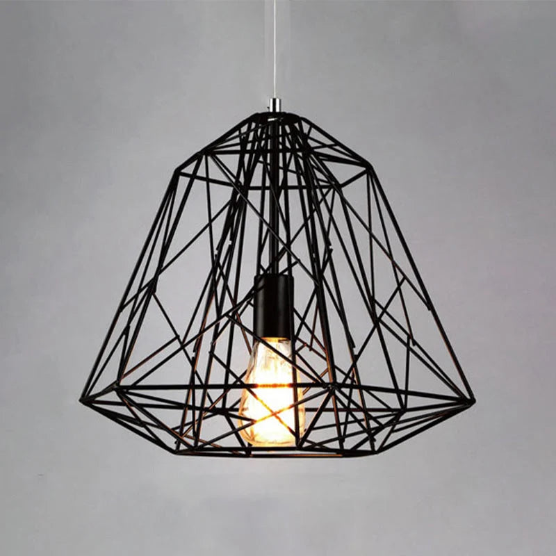 Industrial Pendant Light with Geometric Wireframe Design
