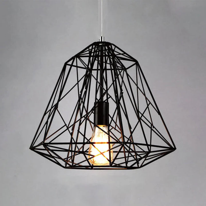 Industrial Pendant Light with Geometric Wireframe Design