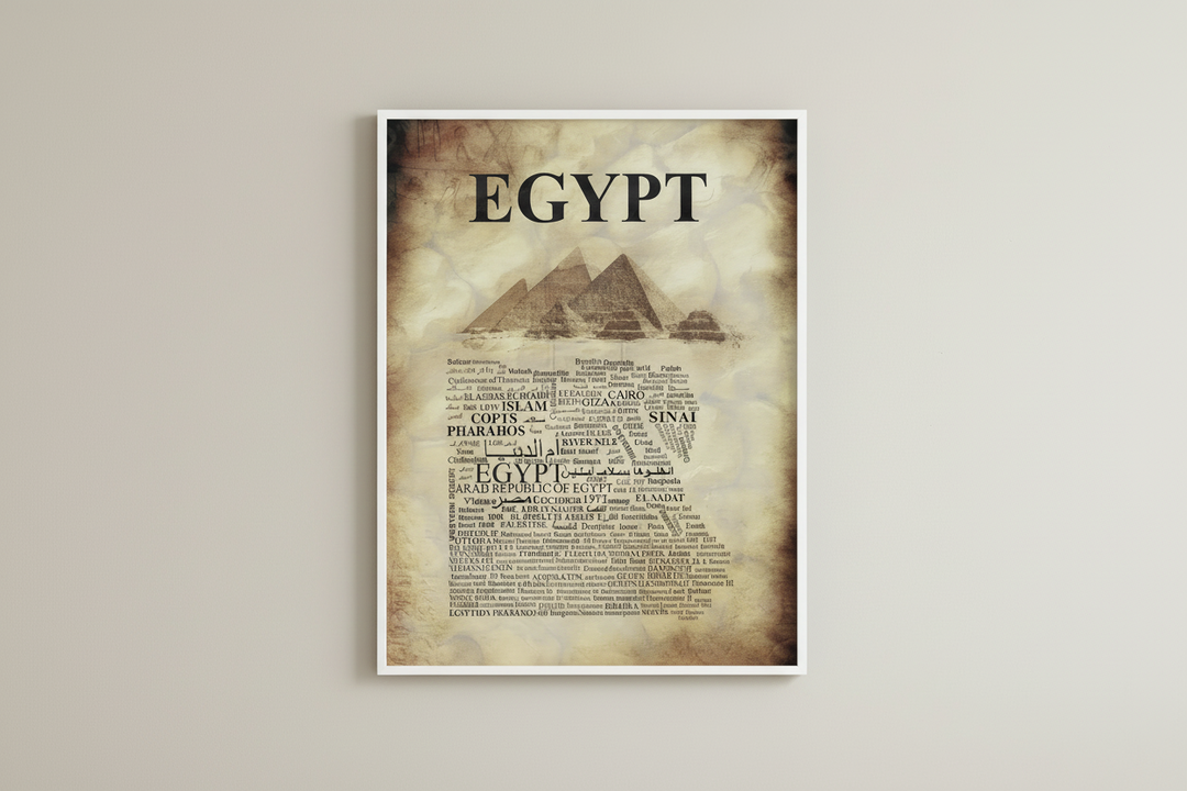 Egypt Pyramids Vintage Typography Canvas Wall Art