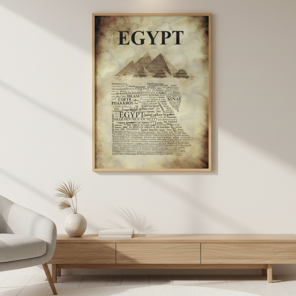 Egypt Pyramids Vintage Typography Canvas Wall Art