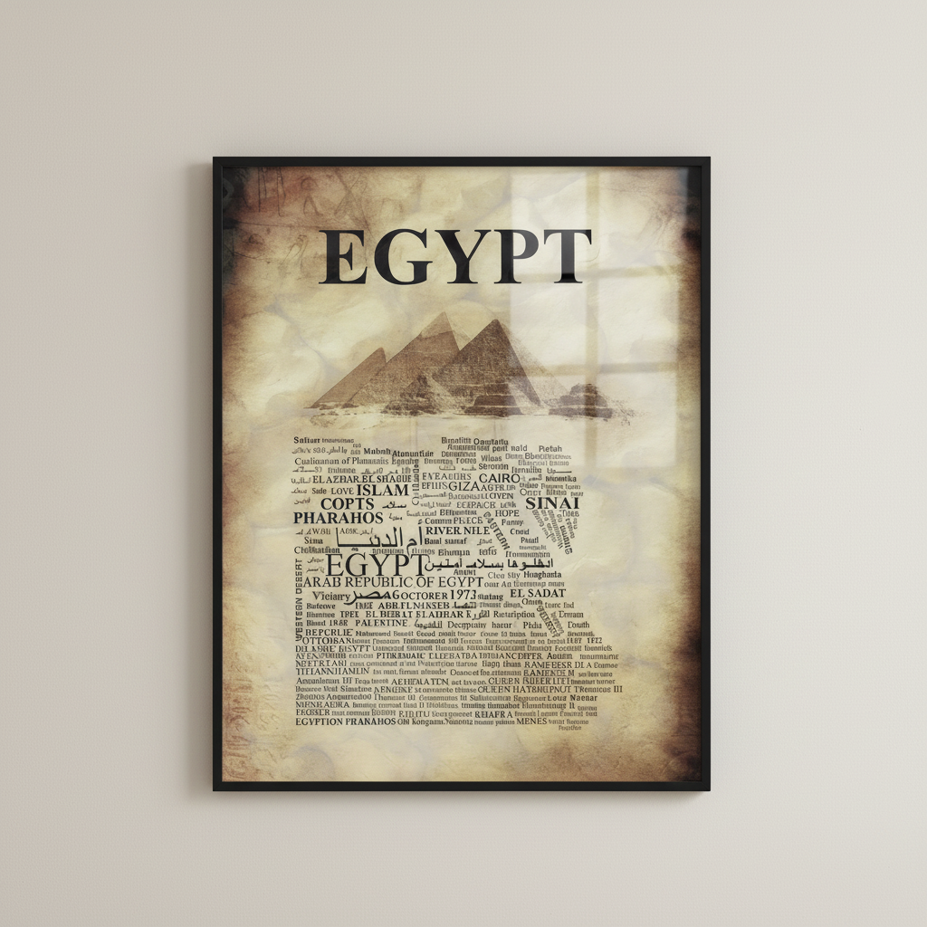 Egypt Pyramids Vintage Typography Canvas Wall Art