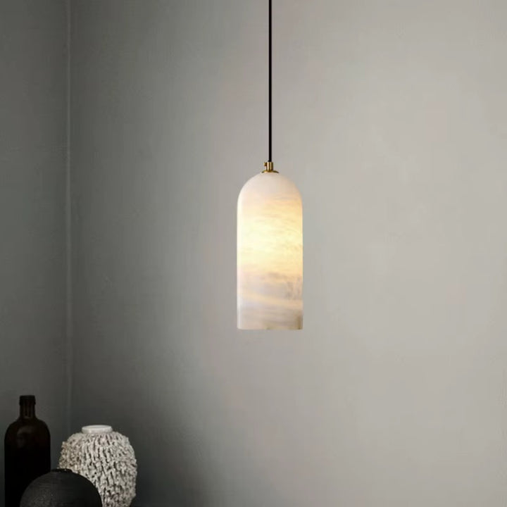 Pair of Cream Stone-Effect Pendant Lights