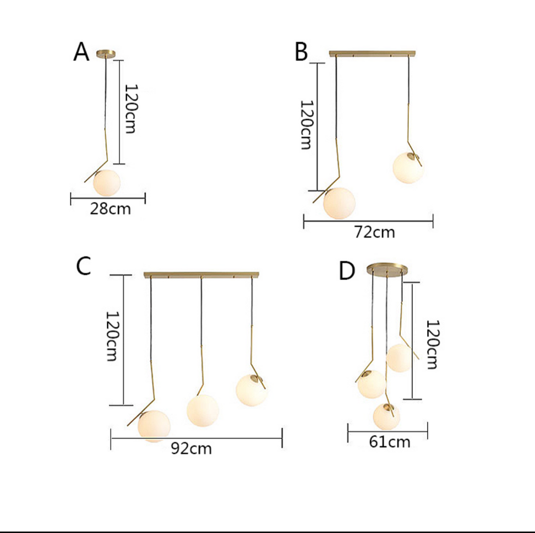 Modern Three-Globe Pendant Light with Brass Finish