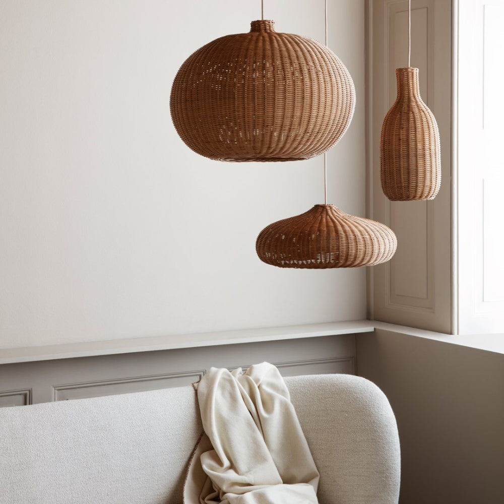 Woven Pendant Lights Set with Natural Rattan Design