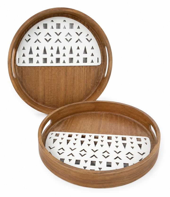 Geometric Wood Tray Set of 2