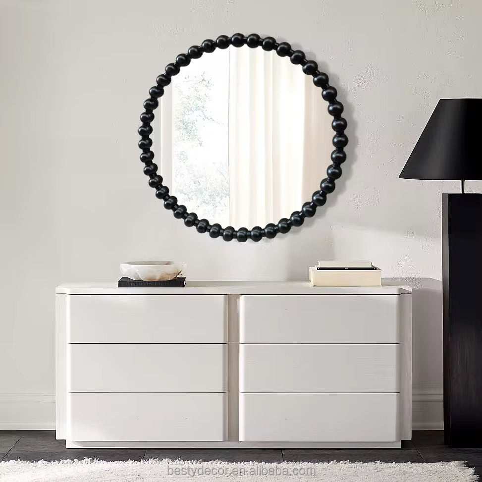 Round Beaded Frame Wall Mirror