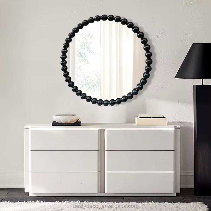Round Beaded Frame Wall Mirror