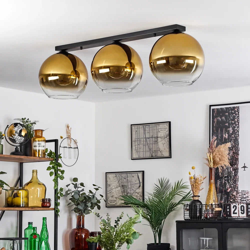 Modern Glass Globe Ceiling Light with Golden Finish