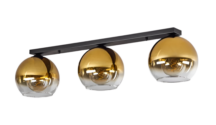 Modern Linear Ceiling Light with Amber Glass Globes