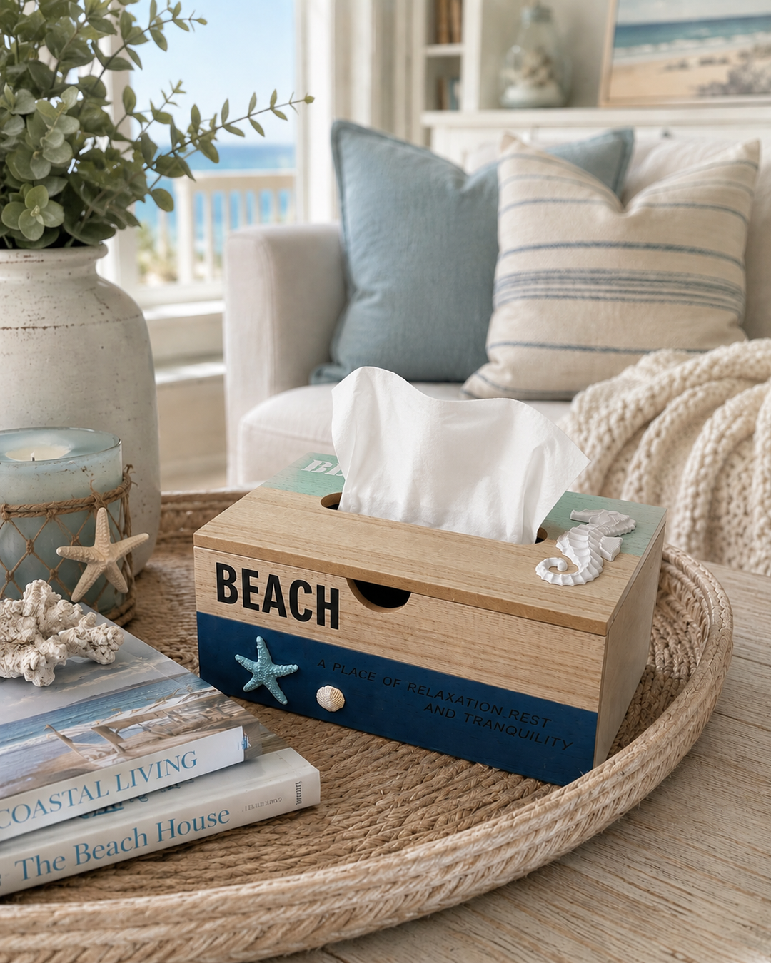 Wooden Beach Tissue Box