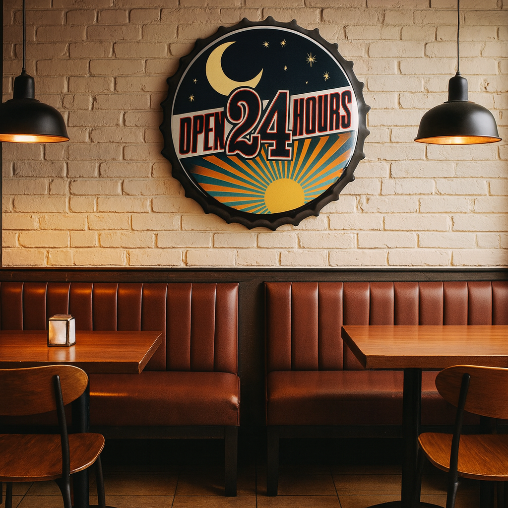 Open 24 Hours - Bottle Cap Wall Art