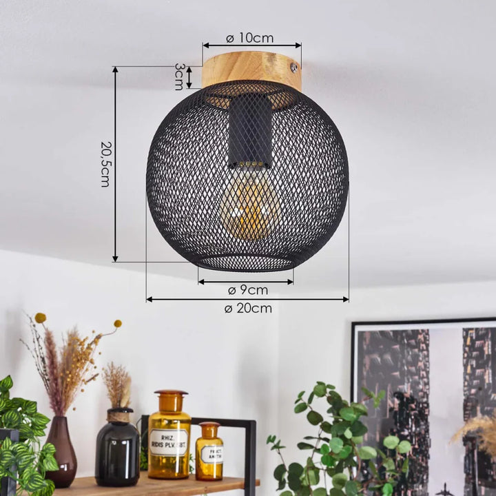 Rustic Mesh Metal and Wood Ceiling Light