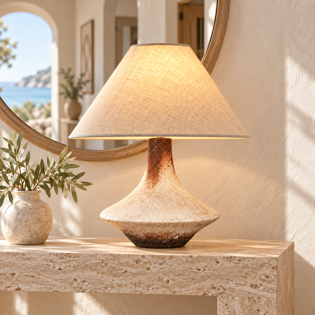 Rustic Table Lamp with Linen Shade