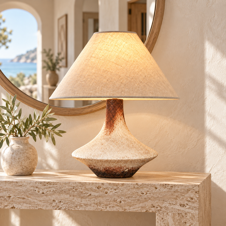 Rustic Table Lamp with Linen Shade