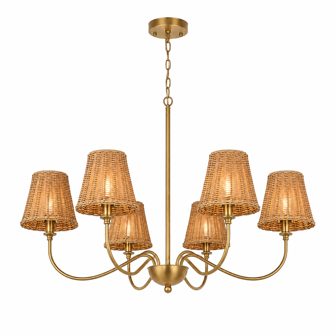 Rustic Rattan 6-Light Chandelier