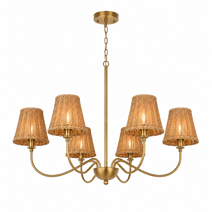 Rustic Rattan 6-Light Chandelier