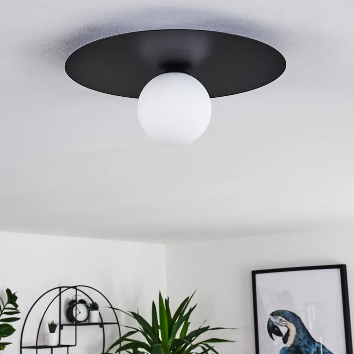 Modern Globe Ceiling Light with Black Disc Design