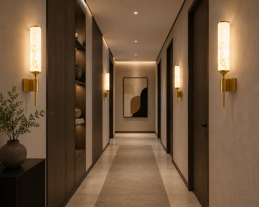 Modern Artificial Alabaster Brass Wall Sconce