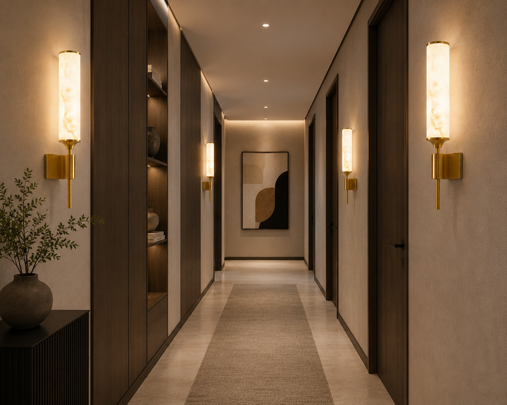 Modern Artificial Alabaster Brass Wall Sconce