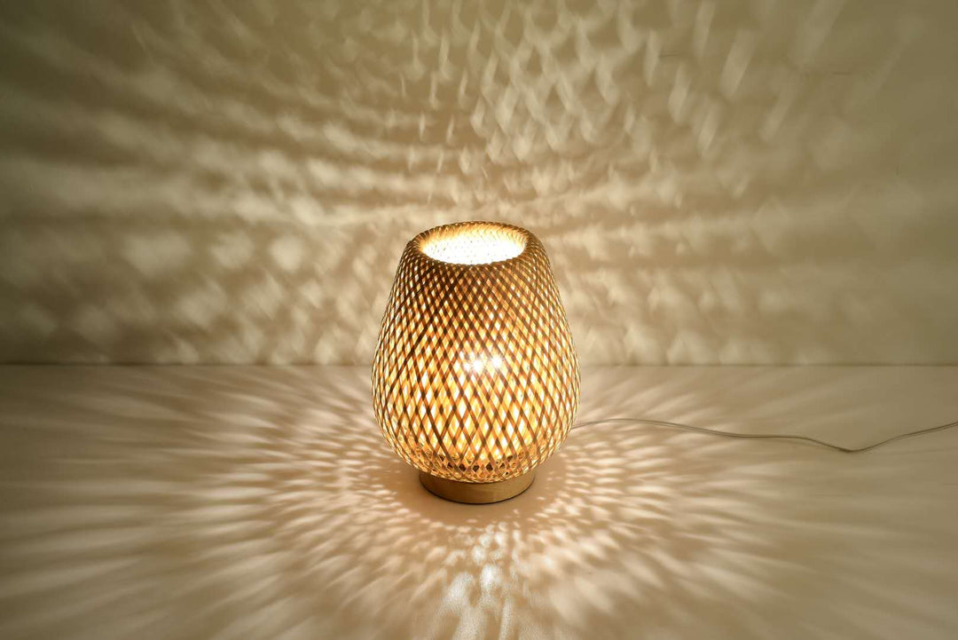 Woven Bamboo Table Lamp with Light Pattern Effect