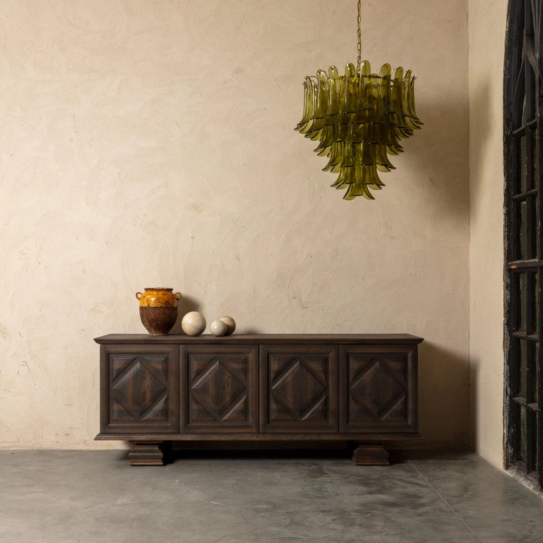 Olive Green Glass Cascade Chandelier with Layered Petal Shades