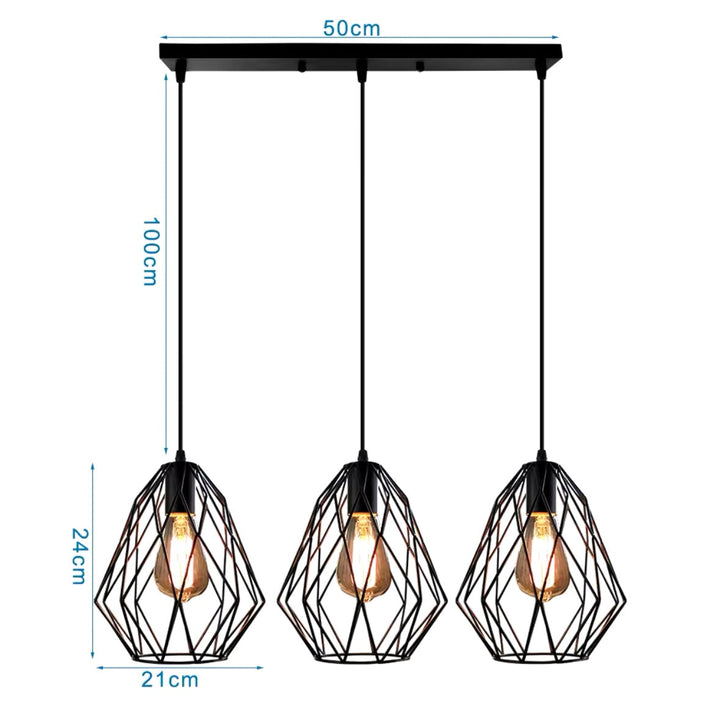 Industrial Triple Pendant Light with Geometric Shades