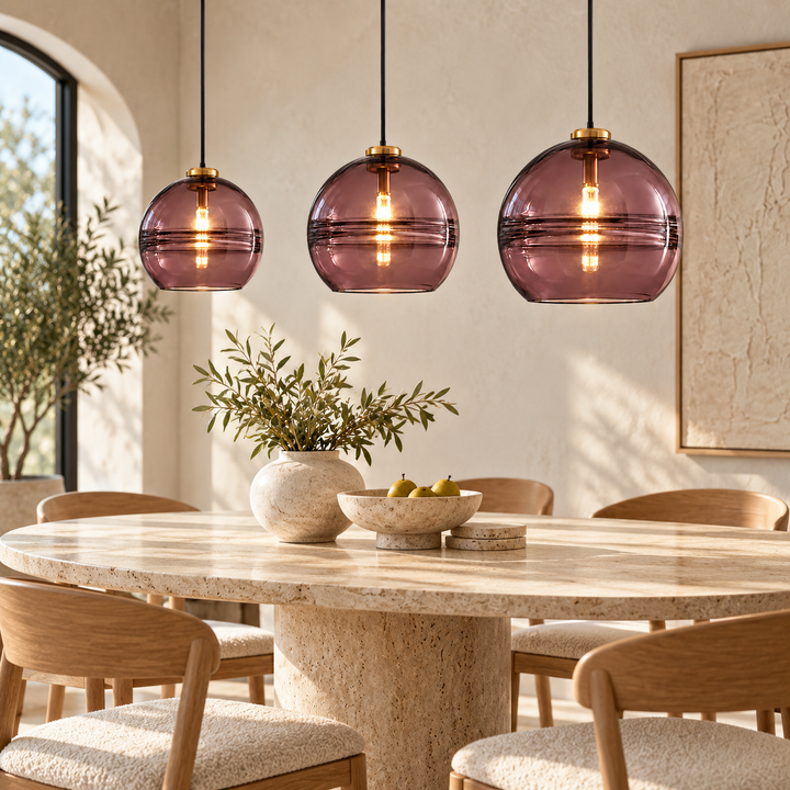 Modern Glass Pendant Light with Purple Amber or Grey color Shade