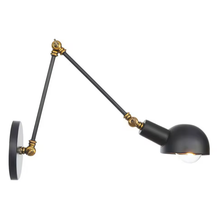 Adjustable Black Wall Sconce with Brass Accents