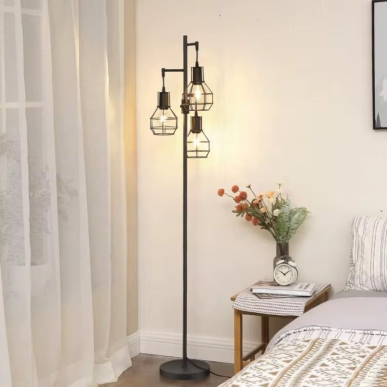 Industrial Triple Cage Floor Lamp