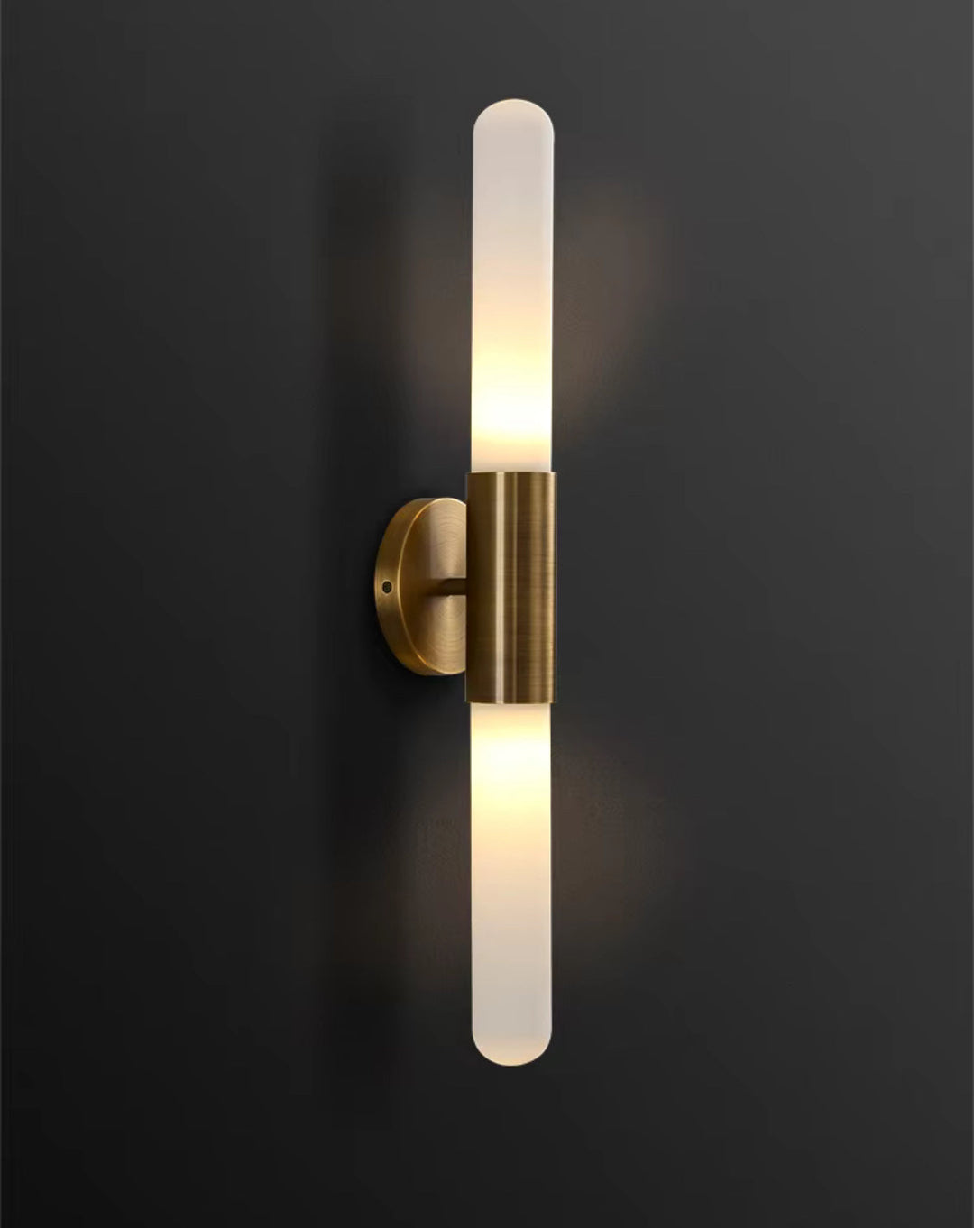 Modern Brass Wall Light with Frosted Tube Design