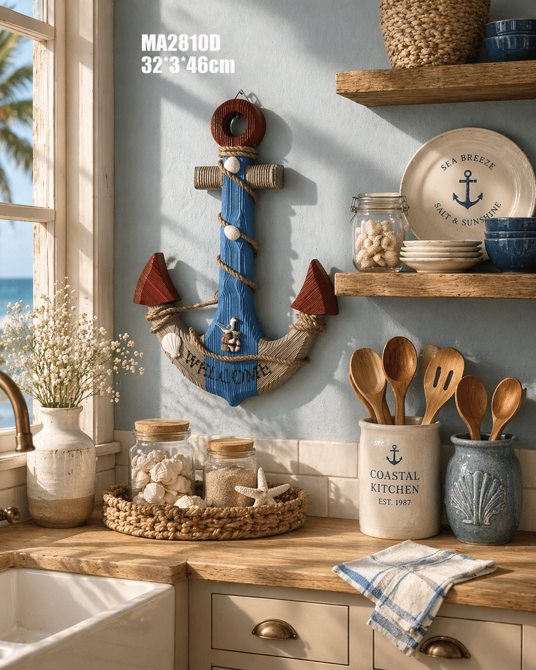 Rustic Blue Anchor Wall Decor