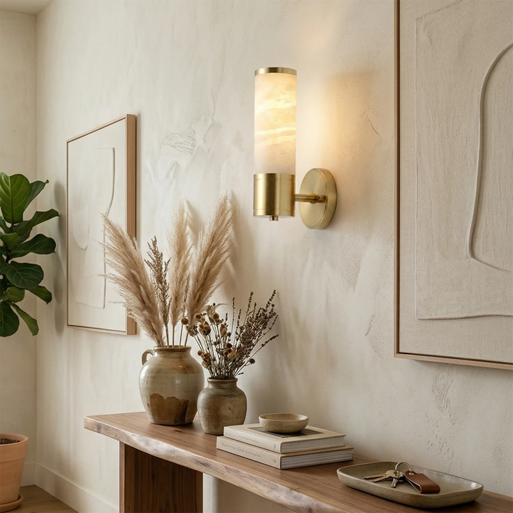 Brass and Alabaster-Style Wall Sconce