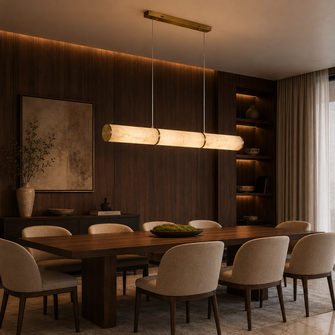 Modern Triple Marble Tube LED Pendant Light with Brass Accents