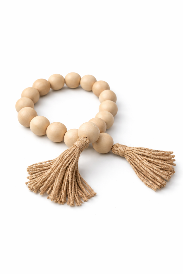Natural Wooden Bead Tassel Ring