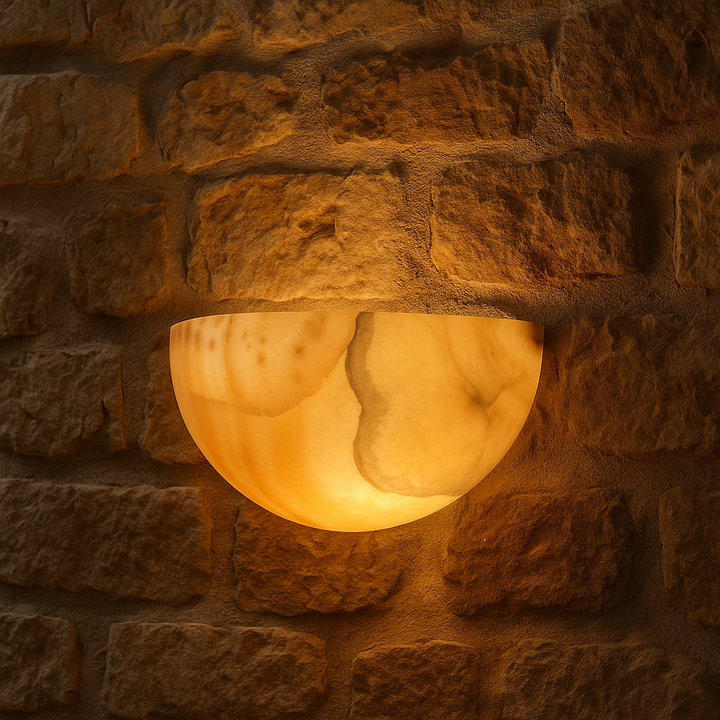 Warm Alabaster Half-Bowl Wall Sconce