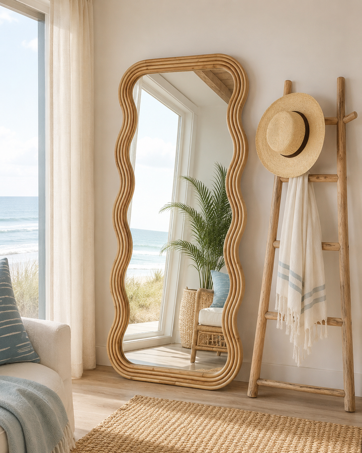 Wave Wooden Floor Mirror