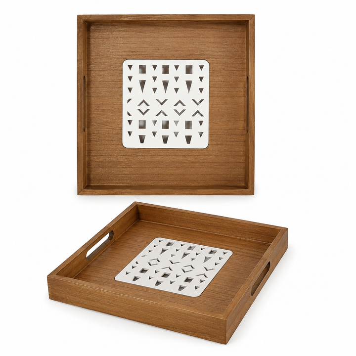 Geometric Wood Tray Set of 2