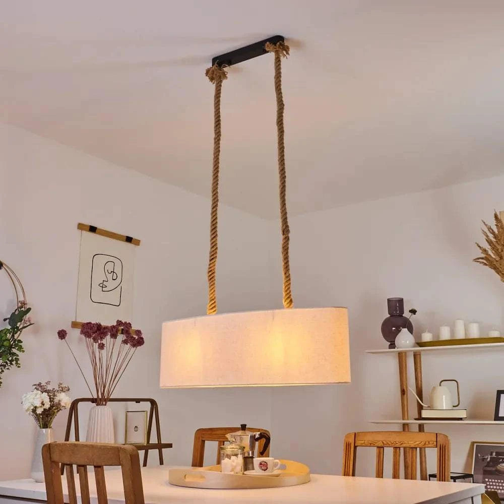 Rustic Rope Central Light Rustic Rope and Fabric Pendant LightThis rustic pendant light features ...