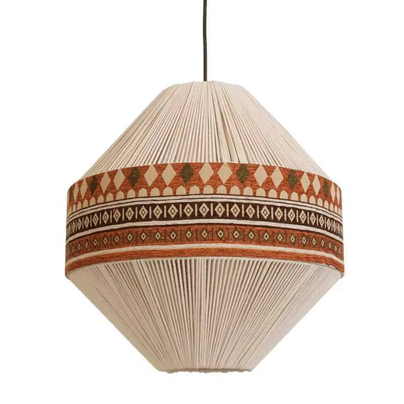 Geometric Patterned Pendant Lights with Ribbed Cream Shades