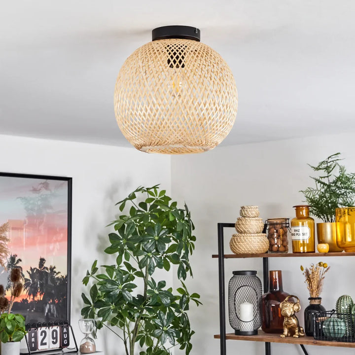 Rustic Woven Bamboo Ceiling Light - Oval Design