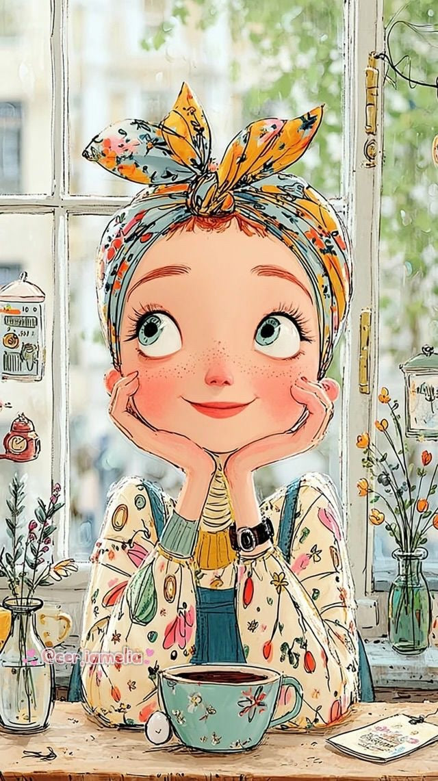 Daydreaming Girl with Coffee Canvas Art