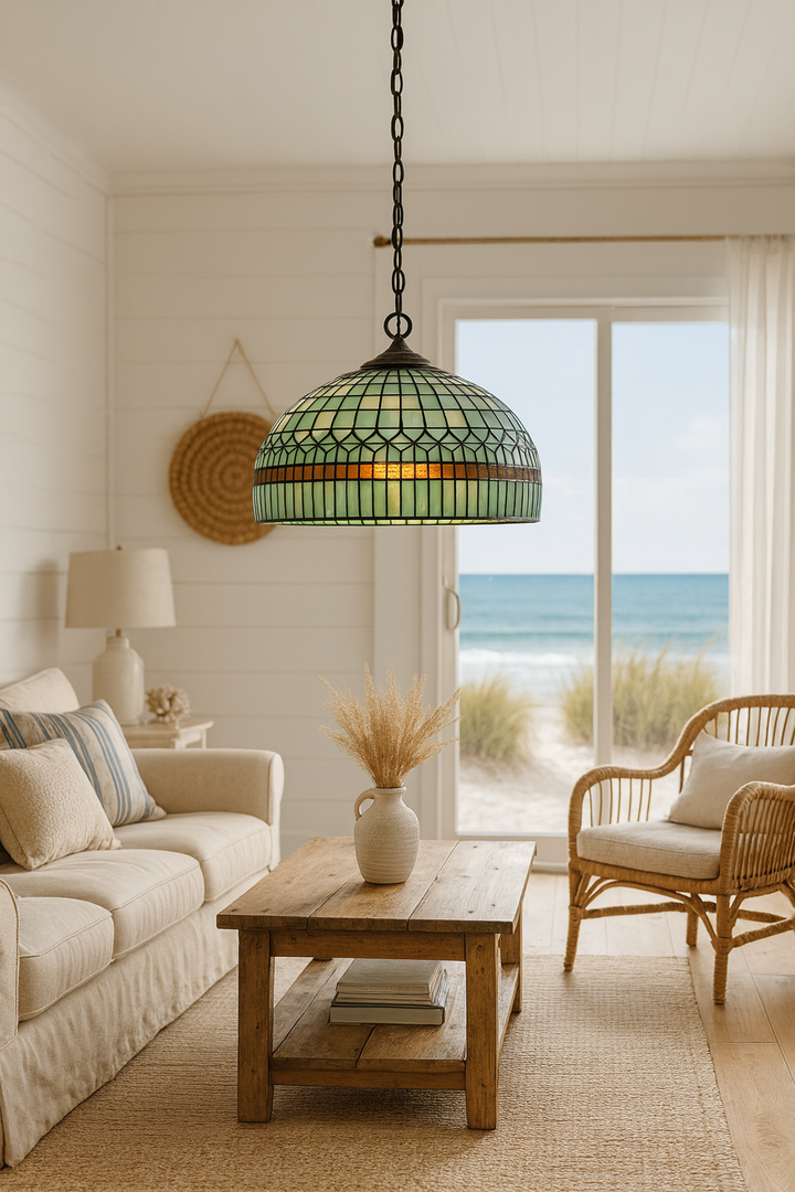 Tiffany-Style Green Glass Pendant Light