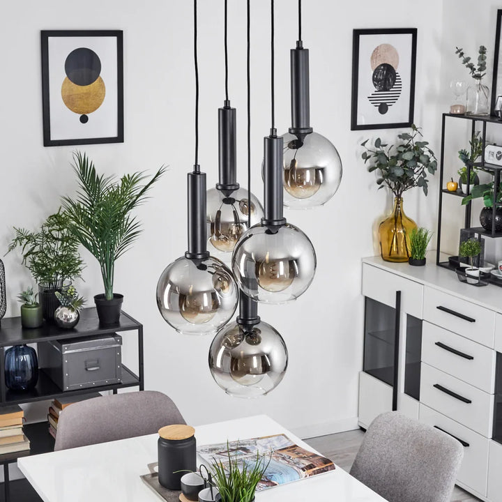 Clustered Glass Globe Pendant Light with Black Accents