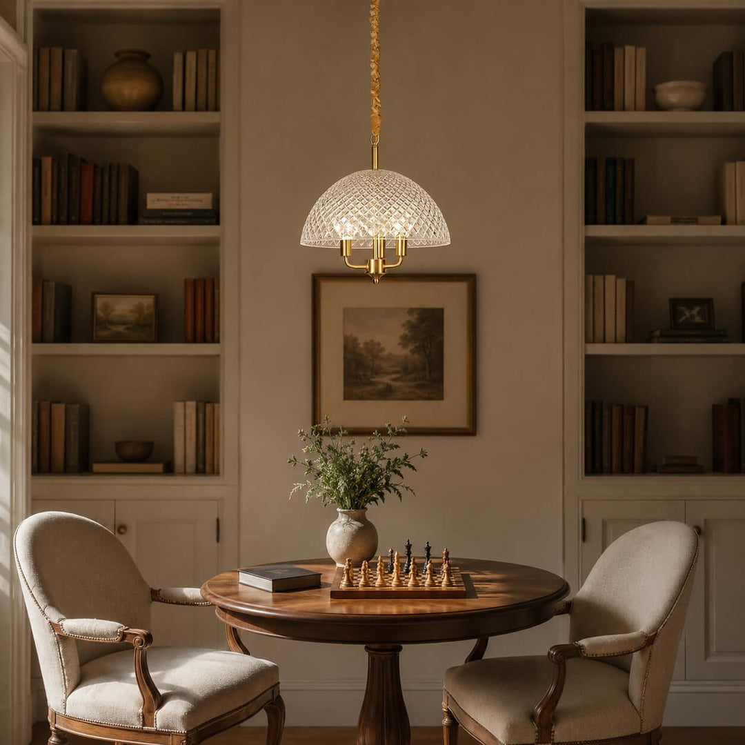 Textured Glass and Brass Pendant Light