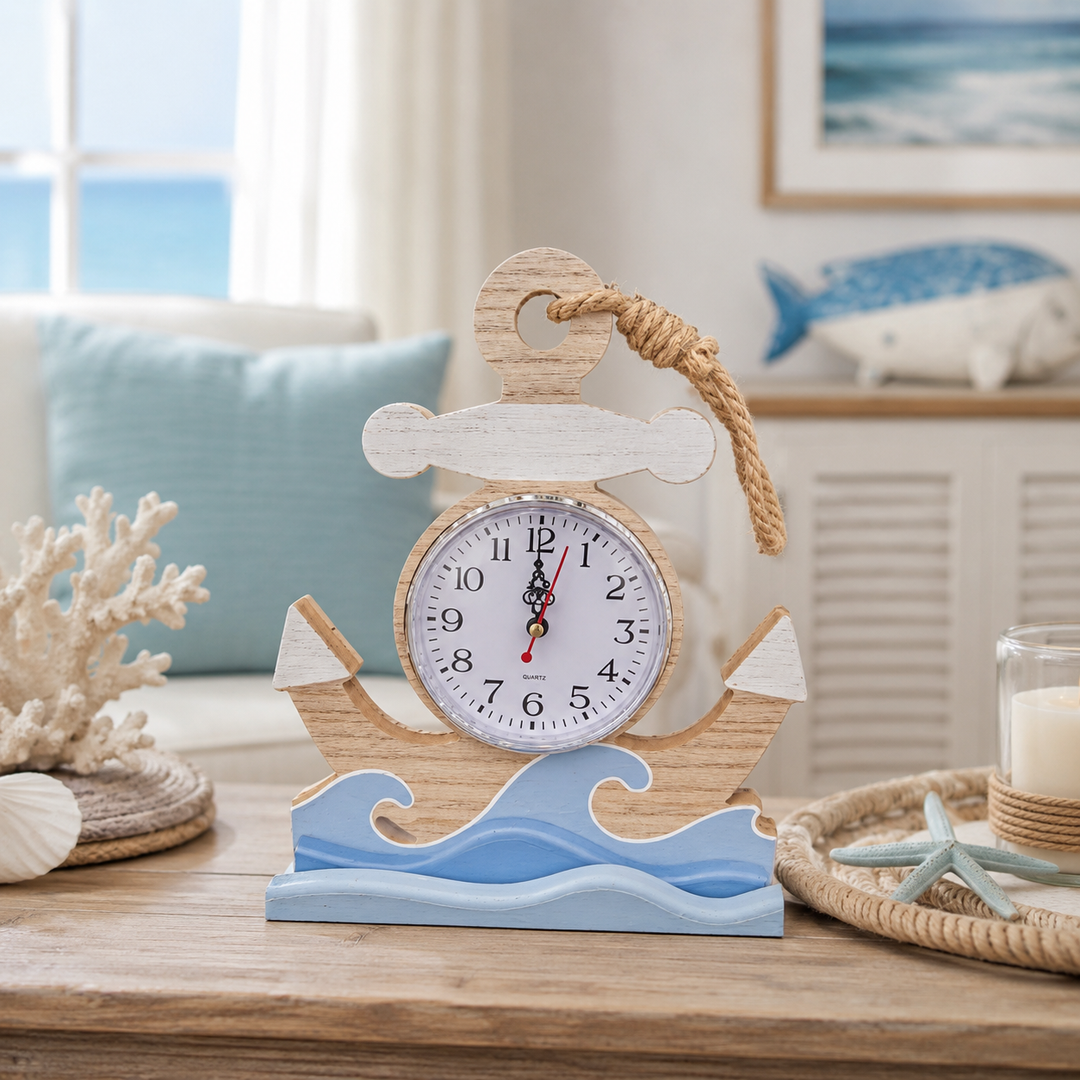 Nautical Wooden Anchor Table Clock