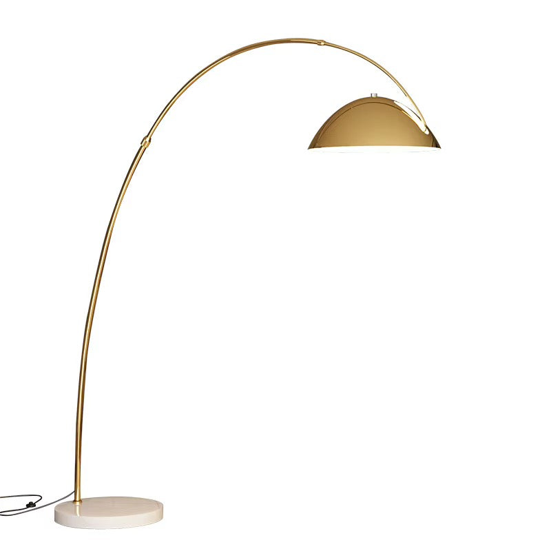 Brass Arc Floor Lamp with Dome Shade