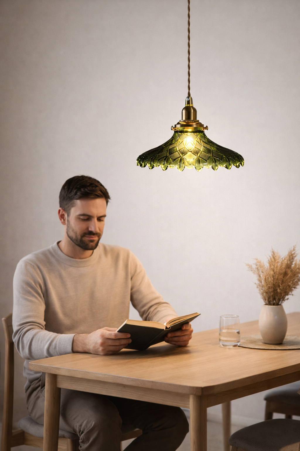 Green Scalloped Glass Pendant Lamp