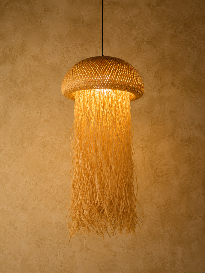Handwoven Rattan Fringe Pendant Light