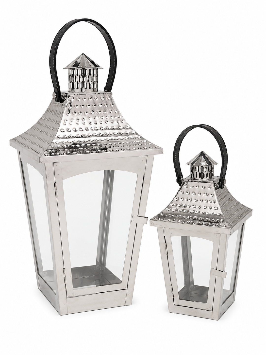 Set of 2 Silver Metal Decorative Candle Lanterns